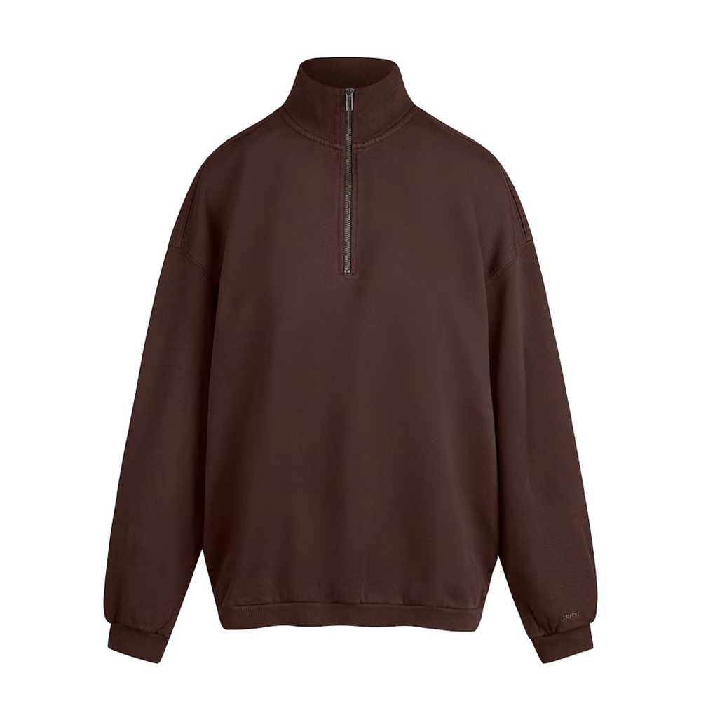 Skims Boyfriend Fleece Oversized Half-Zip Pullover In Espresso